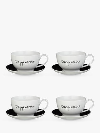 John Lewis & Partners Cappuccino Cup and Saucer, Set of 4, Black/White