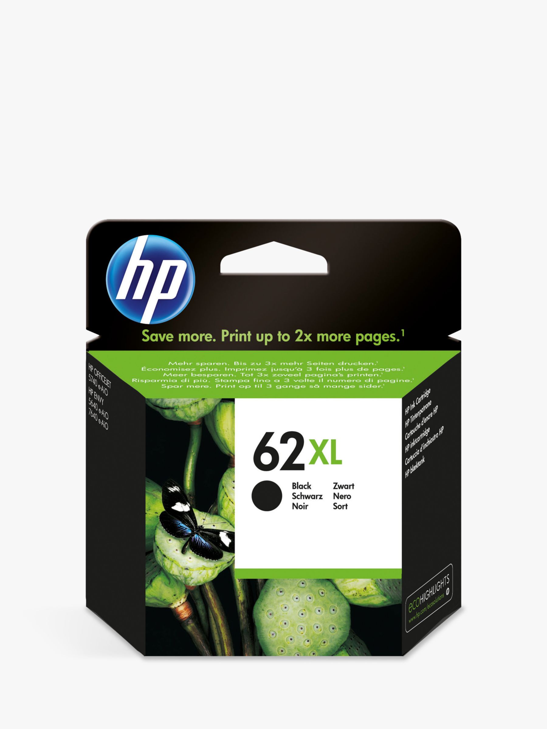 1 X Black + 1 X Colour Refilled Ink Cartridges Compatible with HP 62xl HP  62 XL