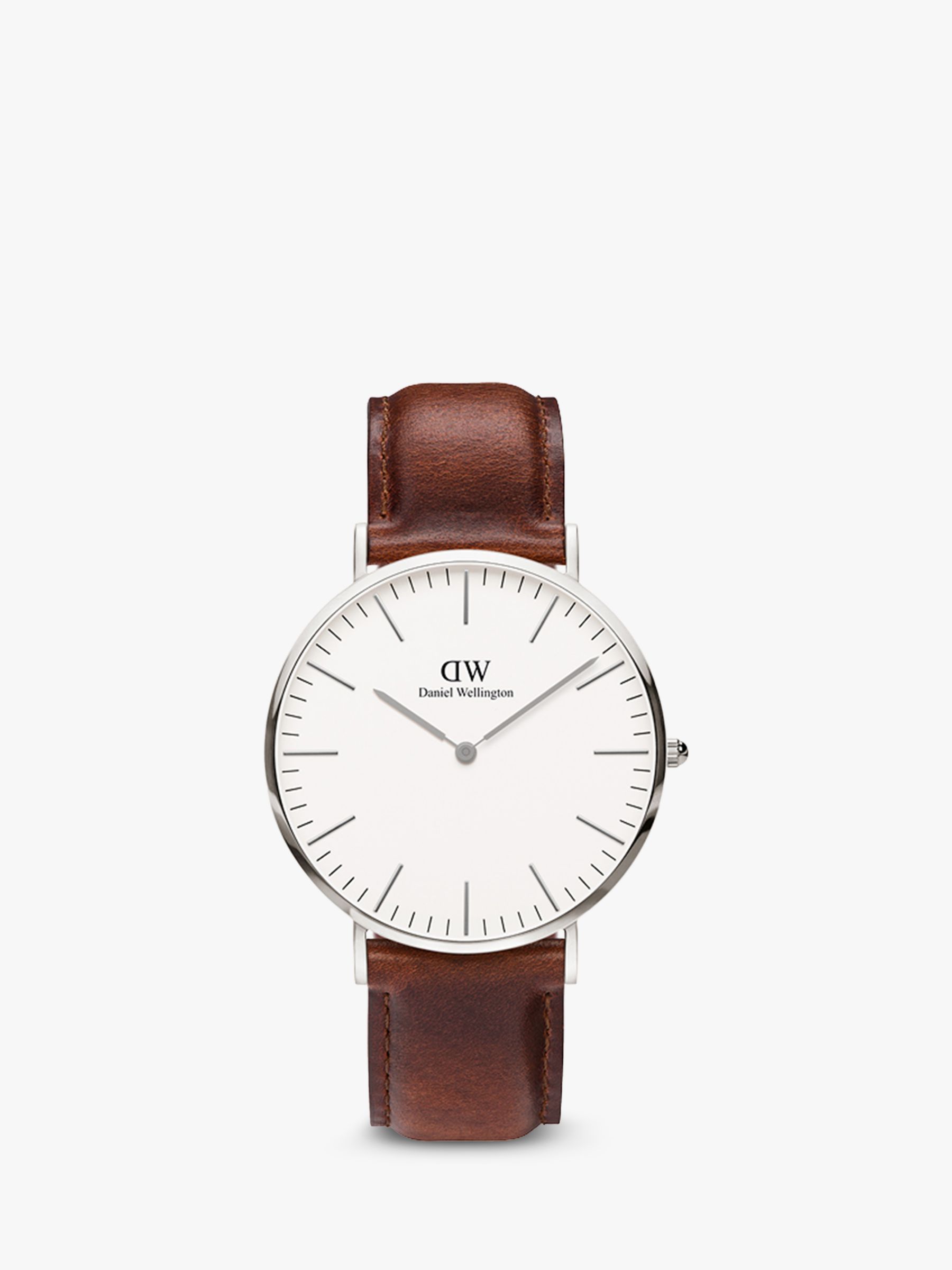 mulighed Krudt plade Daniel Wellington DW00100021 Men's 40mm Classic St. Mawes Leather Strap  Watch, Brown/White at John Lewis & Partners