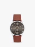 Skagen SKW6086 Men's Holst Single Chronograph Leather Strap Watch, Brown/Grey