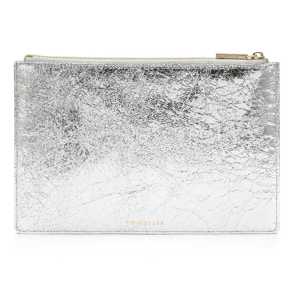 silver leather clutch bag