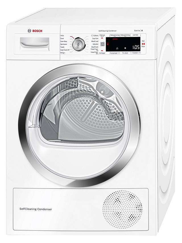 fornærme Wedge Moske Bosch WTW87560GB Heat Pump Condenser Tumble Dryer, 9kg Load, A++ Energy  Rating, White