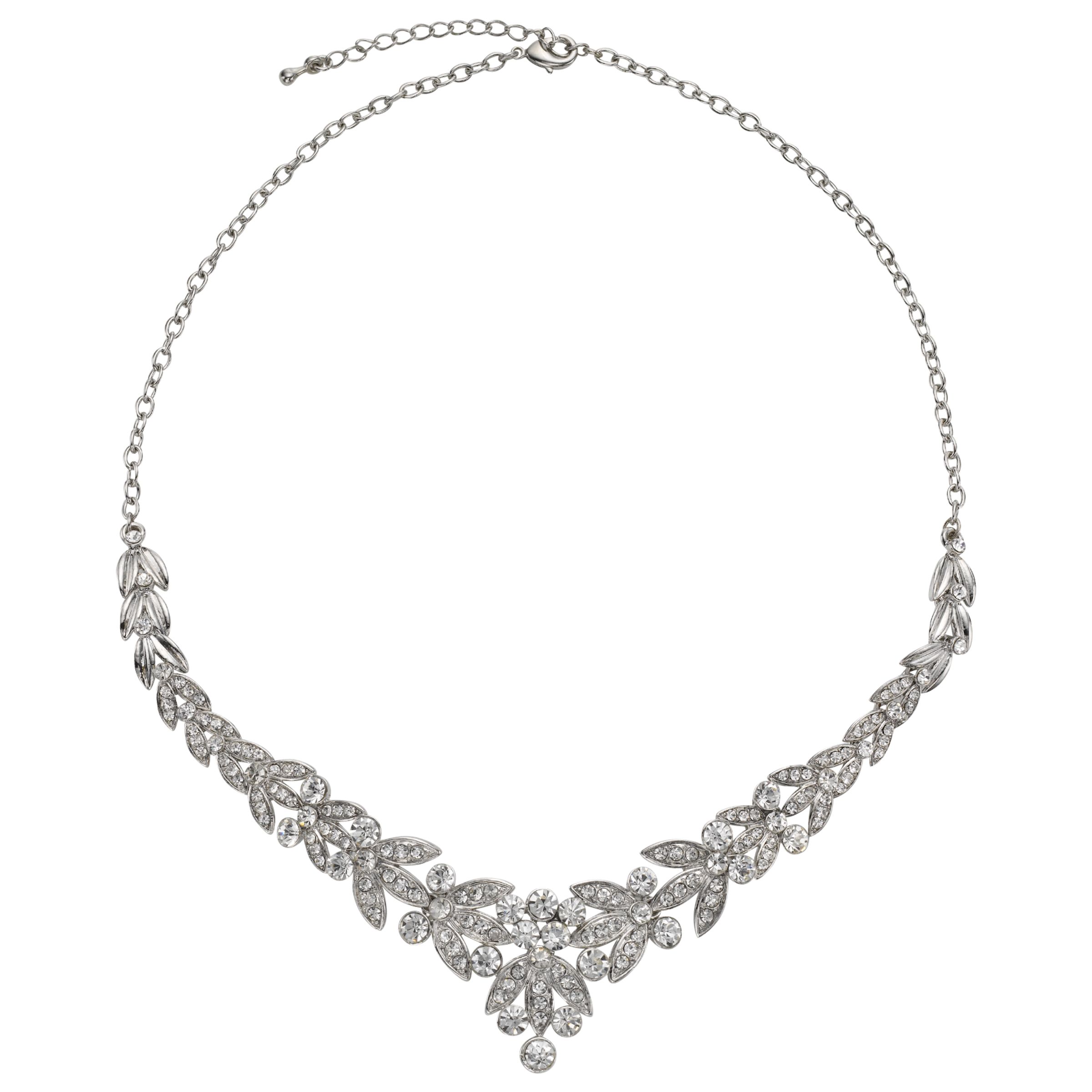 John Lewis & Partners Diamante Leaf Statement Necklace, Silver at John ...