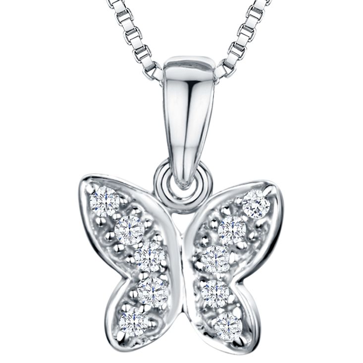 Jools by Jenny Brown Rhodium Plated Silver Cubic Zirconia Butterfly Pendant Necklace, Silver