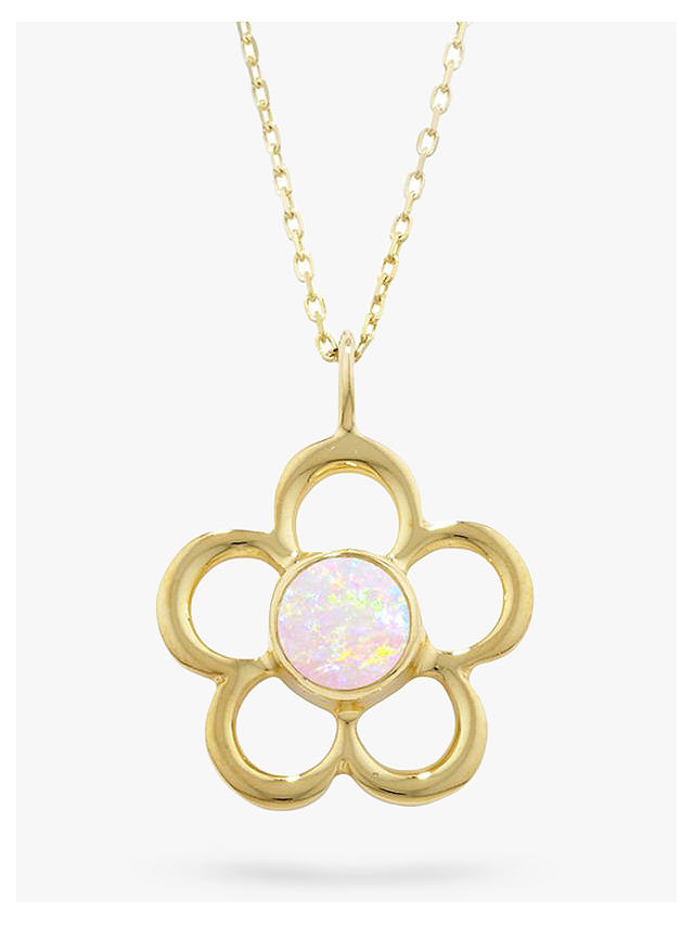 E.W Adams 9ct Gold Birthstone Blossom Pendant Necklace, Opal/October