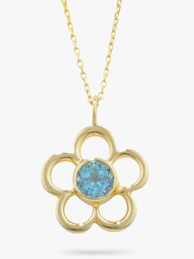Blue Flower Necklace Gold 14K Solid Gold Blossom Necklace 