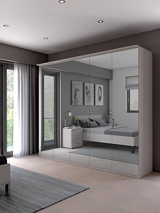 John Lewis & Partners Elstra 250cm Wardrobe with Mirrored Hinged Doors, Mirror/Matt White