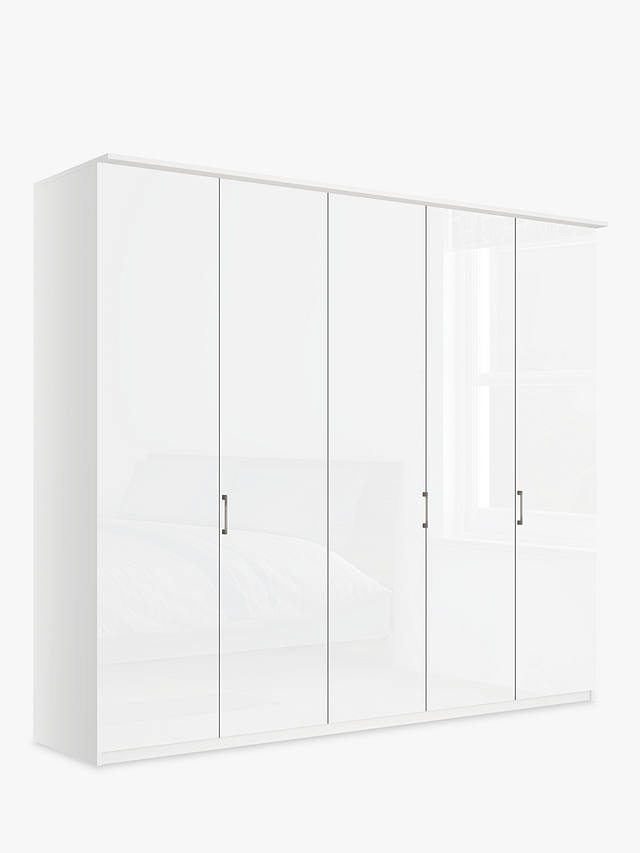 John Lewis & Partners Elstra 250cm Wardrobe with Glass Hinged Doors, White Glass/Matt White