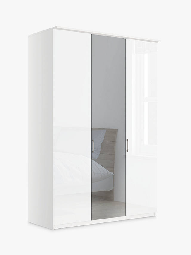 John Lewis & Partners Elstra 150cm Wardrobe with Glass and Mirrored Hinged Doors, White Glass/Matt White