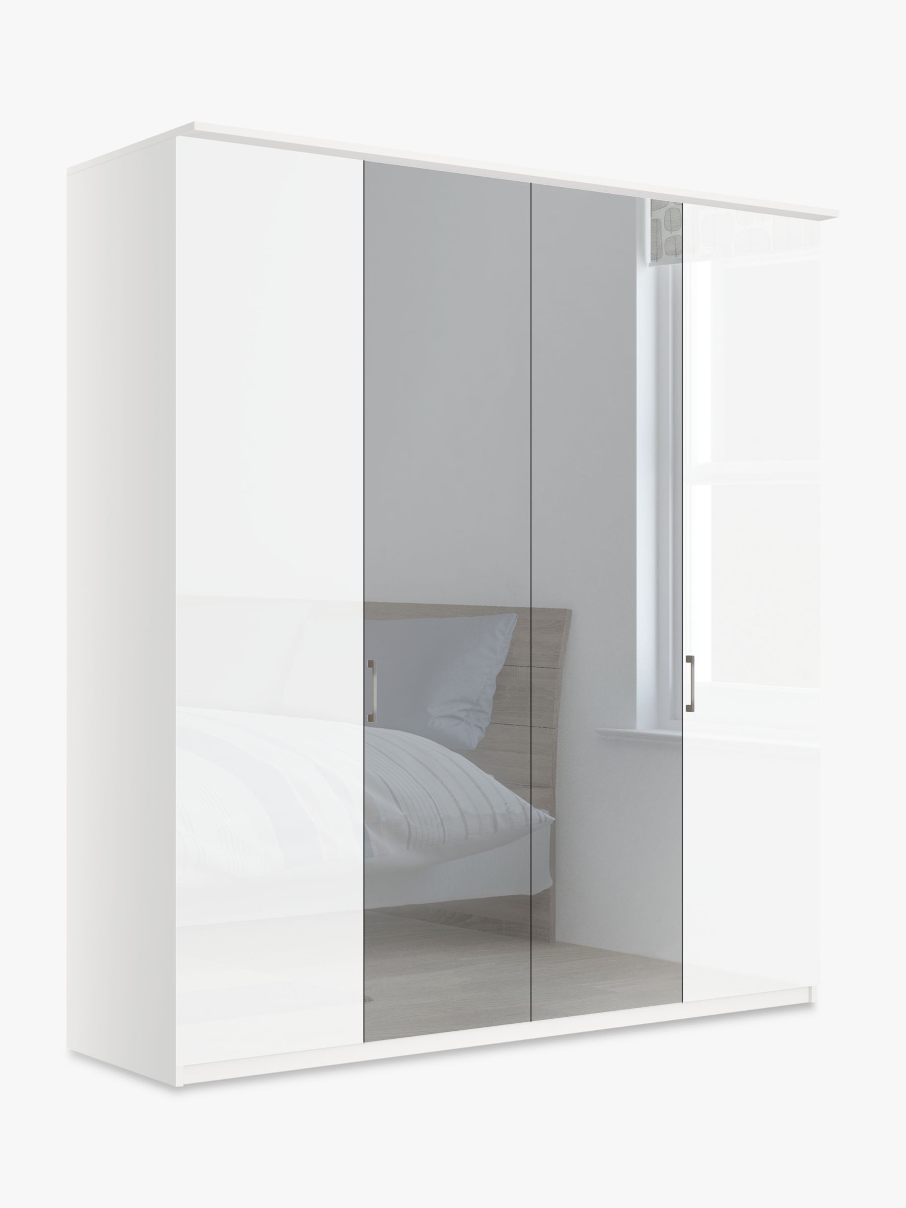 Photo of John lewis elstra 200cm wardrobe with white glass and mirrored hinged doors