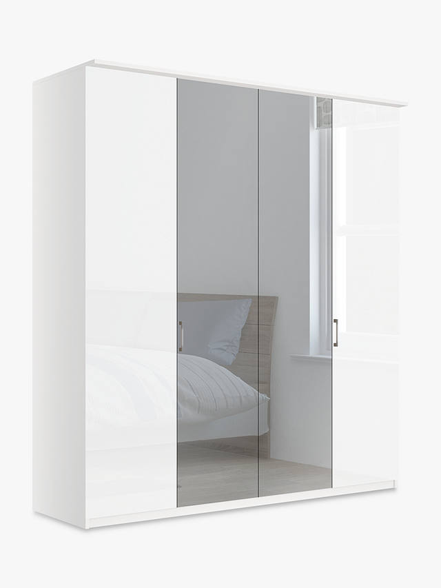 John Lewis & Partners Elstra 200cm Wardrobe with White Glass and Mirrored Hinged Doors, White Glass/Matt White