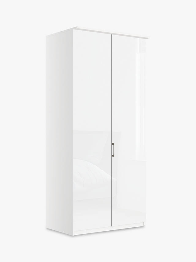 John Lewis & Partners Elstra 100cm Wardrobe with Glass Hinged Doors, White Glass/Matt White