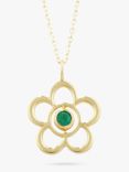 E.W Adams 9ct Gold Open Flower Birthstone Pendant, May Emerald