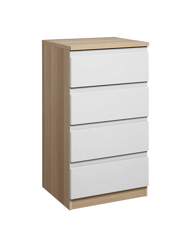 johnlewis.com | John Lewis ANYDAY Mix it Narrow 4 Drawer Chest, Gloss White/Natural Oak