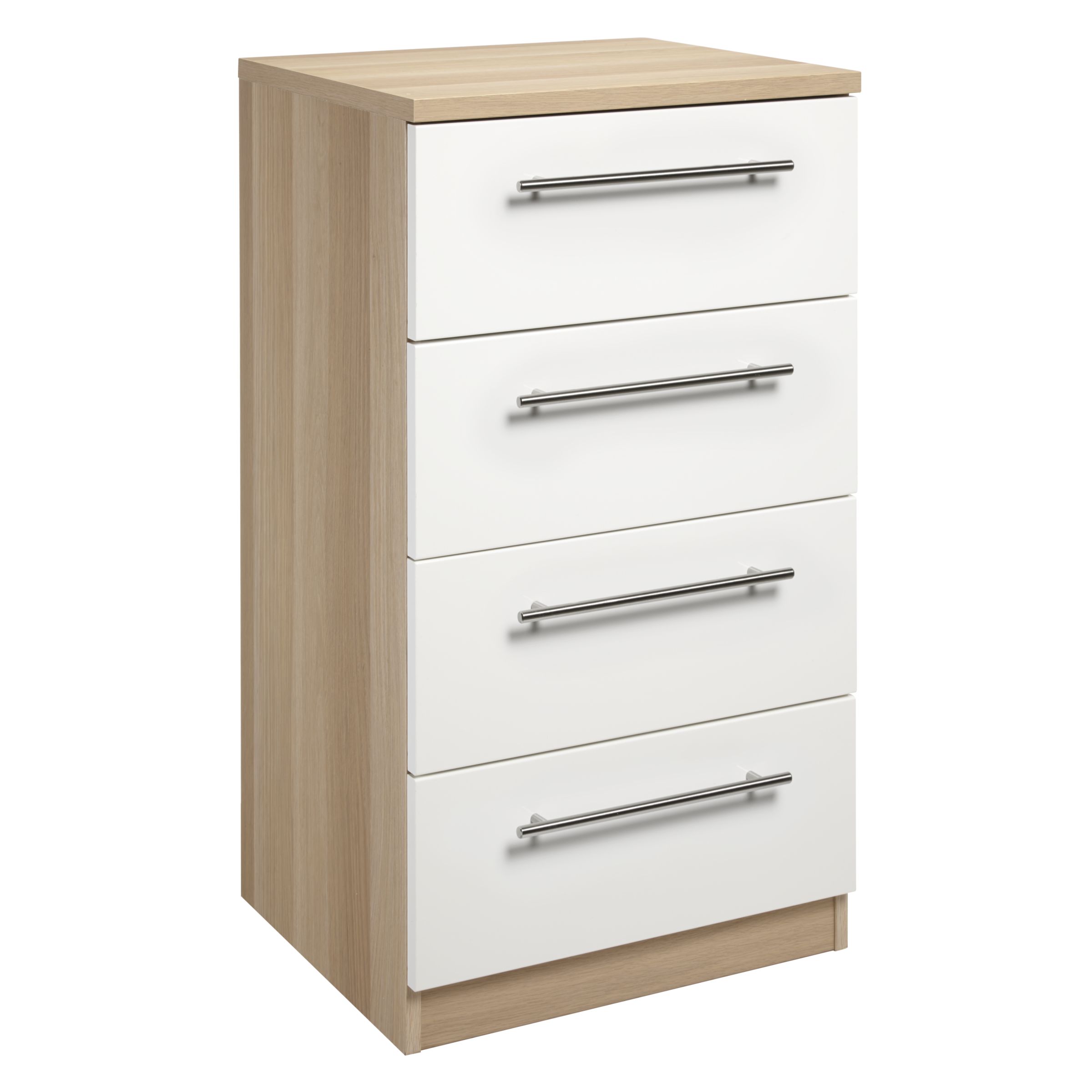 Photo of John lewis anyday mix it t-bar handle narrow 4 drawer chest gloss white/natural oak