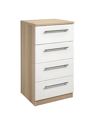 John Lewis ANYDAY Mix it T-Bar Handle Narrow 4 Drawer Chest, Gloss White/Natural Oak