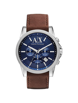 Armani Exchange AX2501 Men's Leather Strap Watch, Brown/Blue