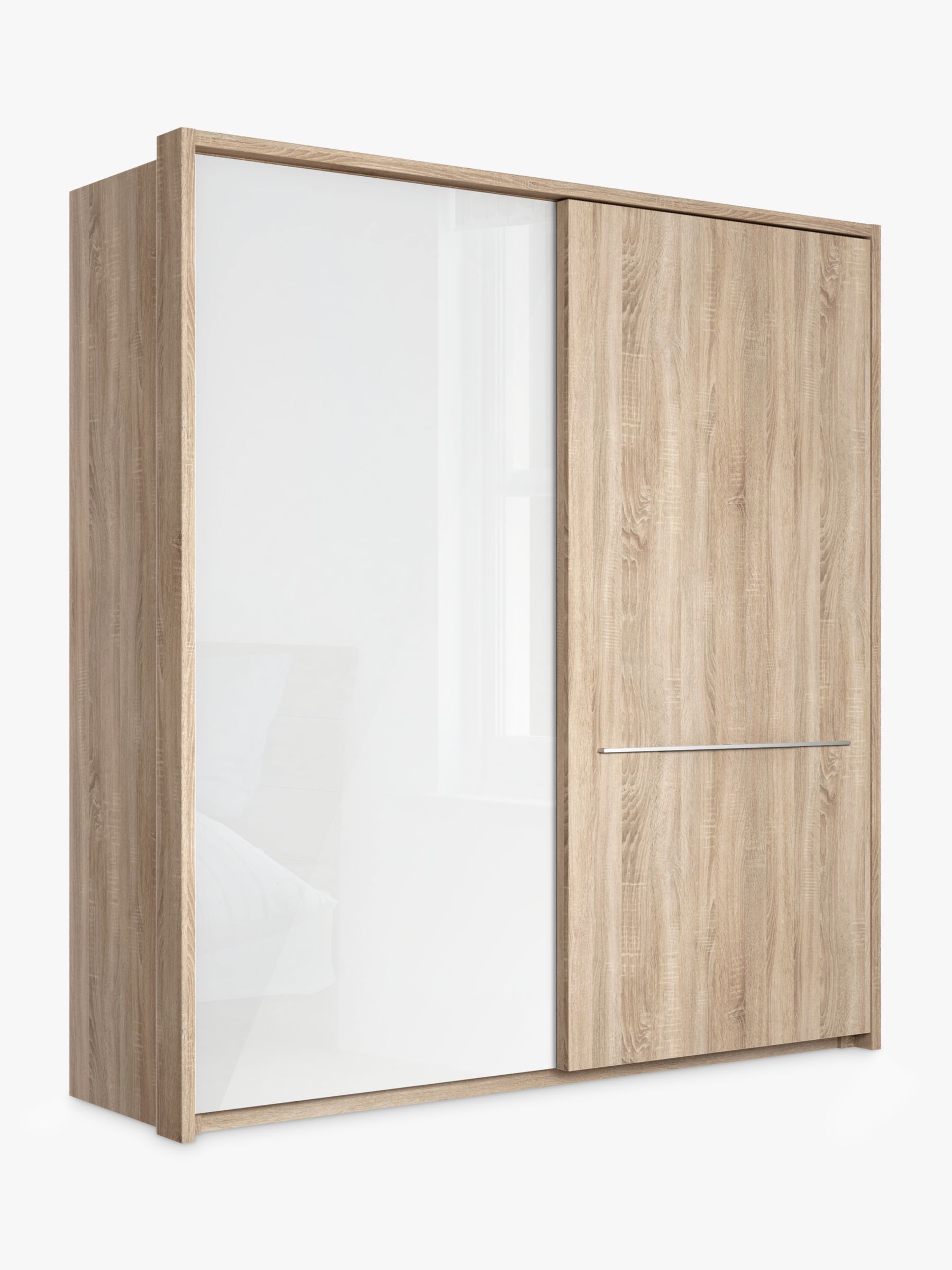 John Lewis Partners Treviso 200cm Wardrobe With Glass And Light Rustic Oak Sliding Doors White Glass Light Rustic Oak