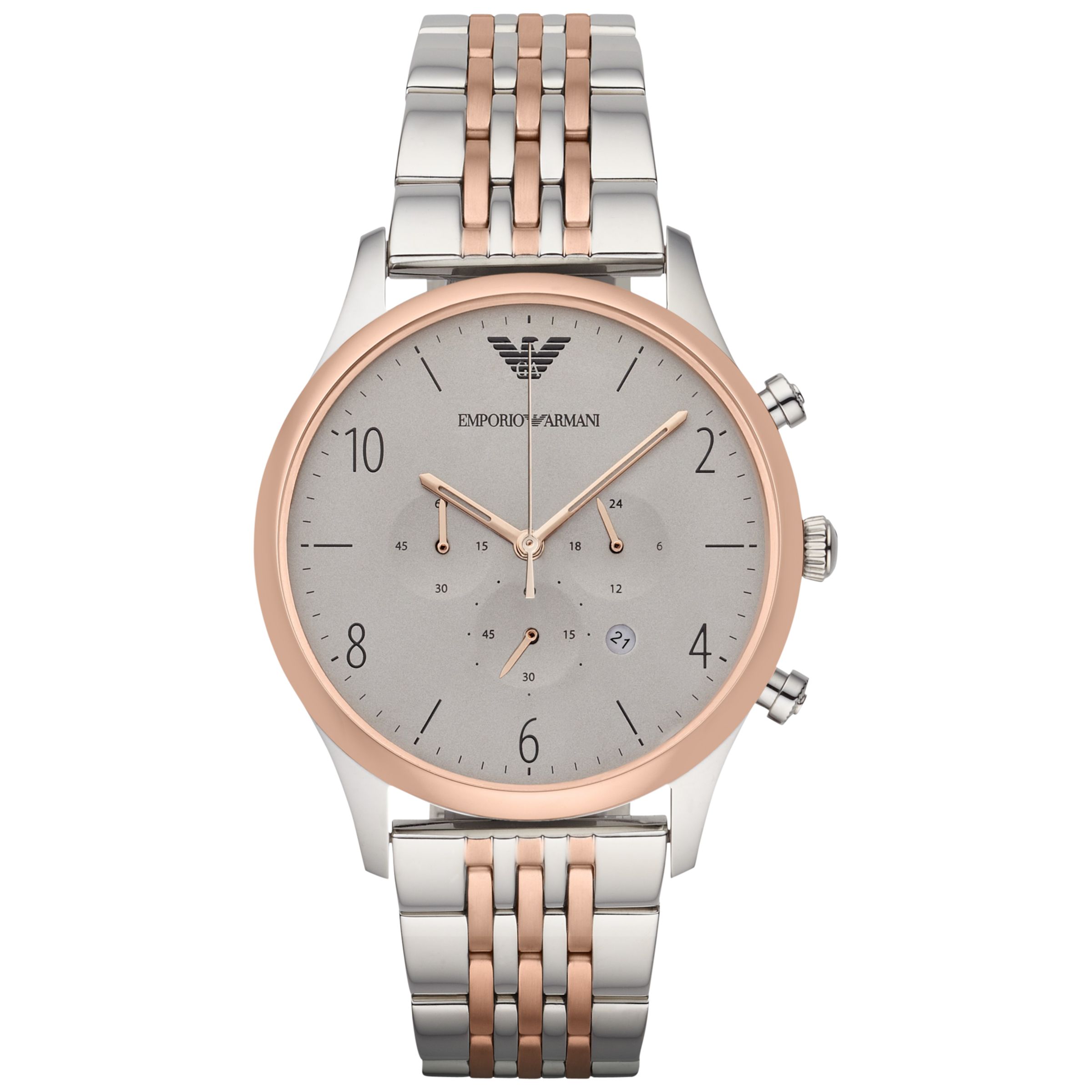 silver and rose gold armani watch