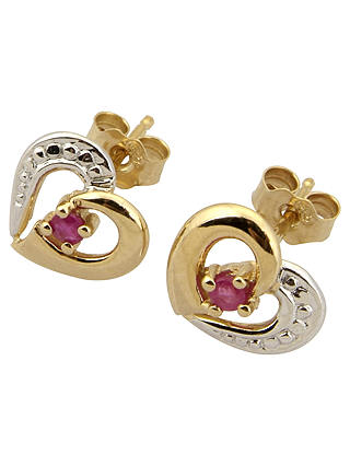 A B Davis 9ct Gold Ruby Heart Shape Earrings, Red
