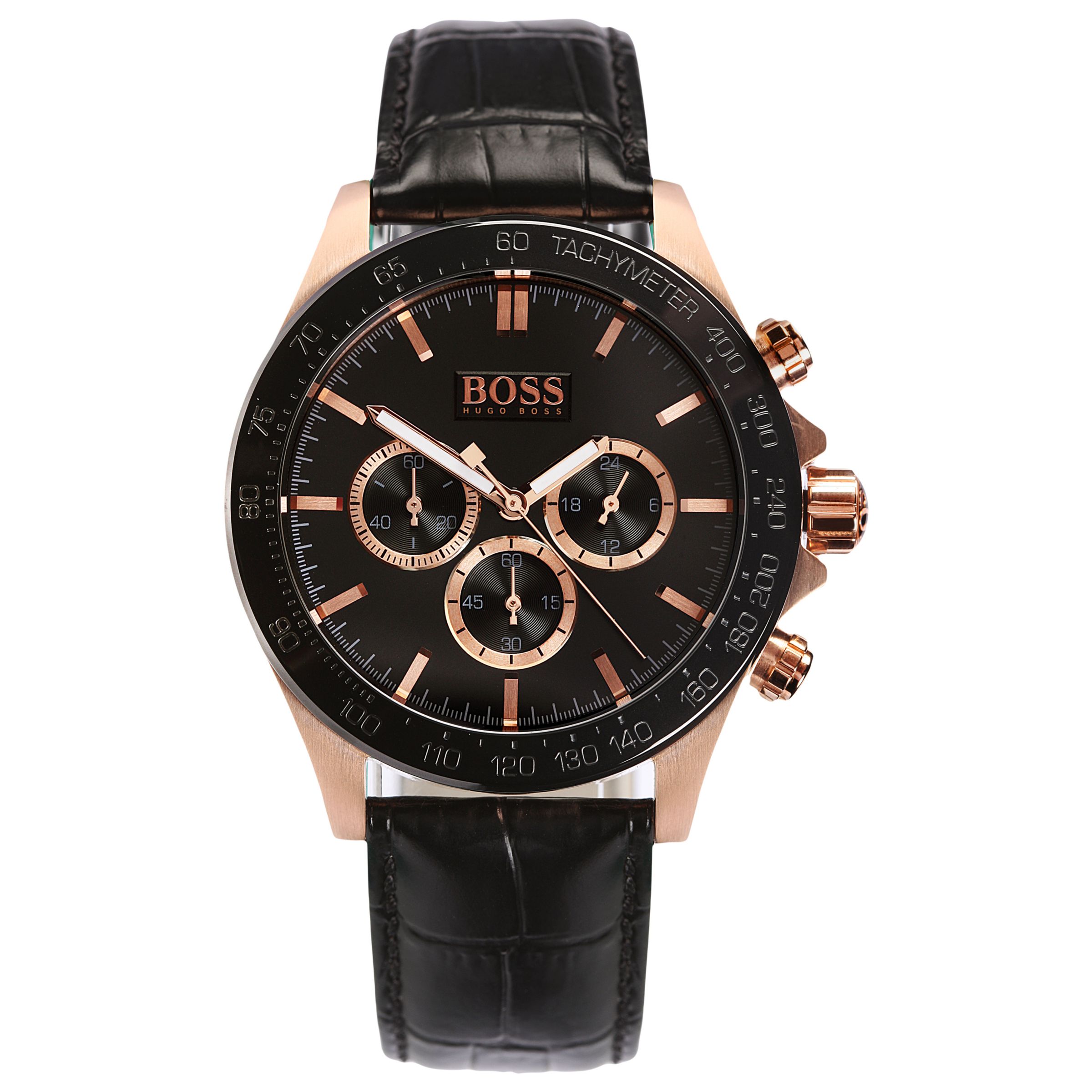 mens hugo boss aeroliner chronograph black leather watch