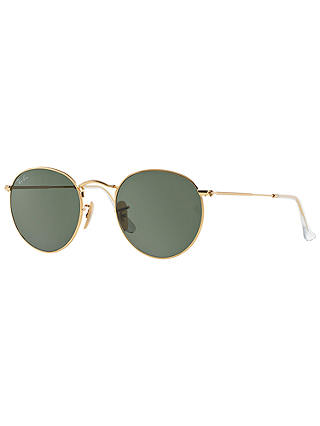 Ray-Ban RB3447 Round Metal Sunglasses, Gold/Green