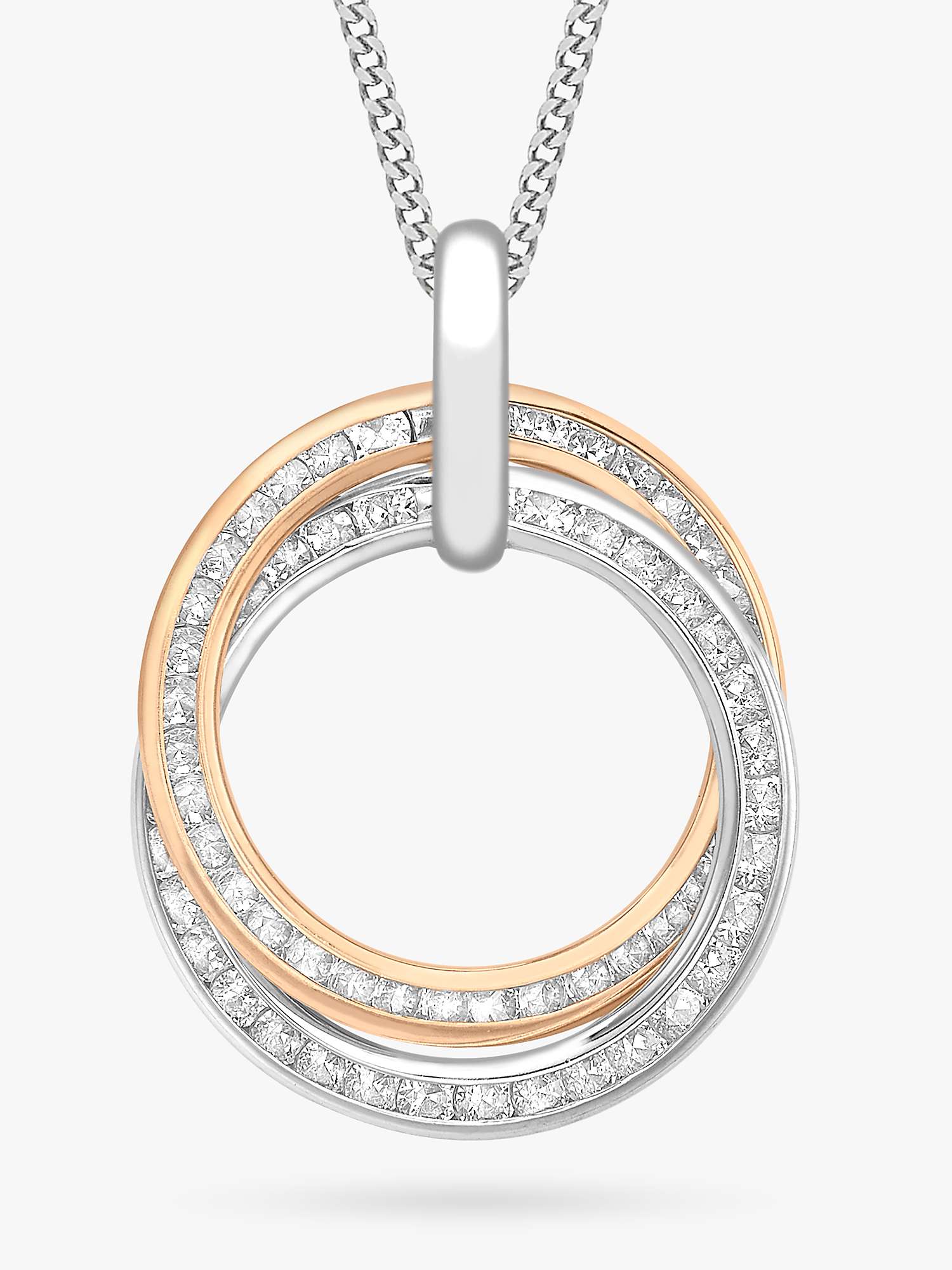 Buy IBB 9ct Gold Cubic Zirconia Double Ring Pendant Necklace, White Gold/Rose Gold Online at johnlewis.com