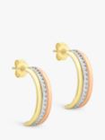 IBB 9ct Gold Three Tone Half Hoop Earrings, Multi