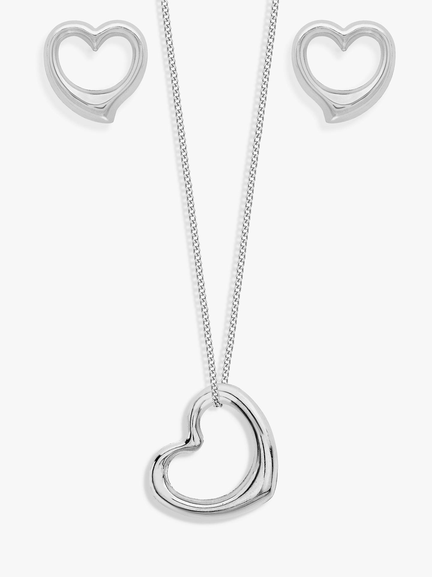 IBB 9ct White Gold Heart Necklace and Stud Earrings Set ...