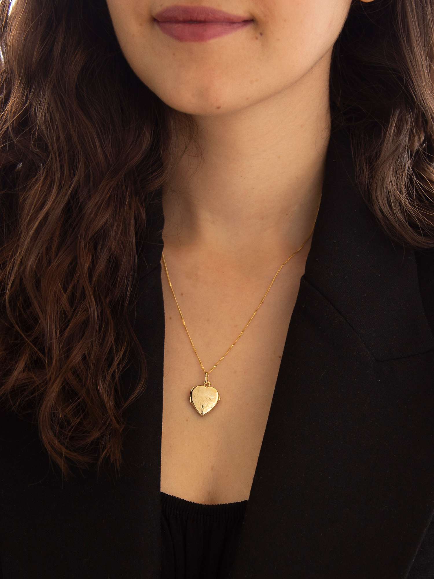 Buy IBB 9ct Gold Flower Heart Locket Pendant Necklace, Gold Online at johnlewis.com