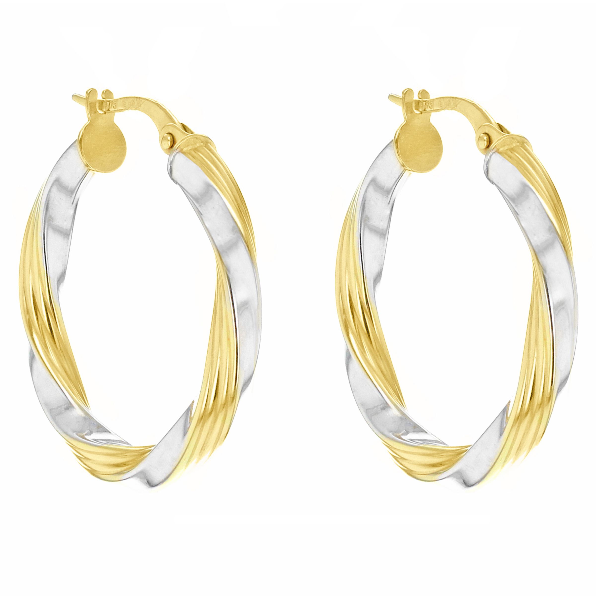 IBB 9ct Gold Two Colour Creole Twist Earrings, Gold/White Gold