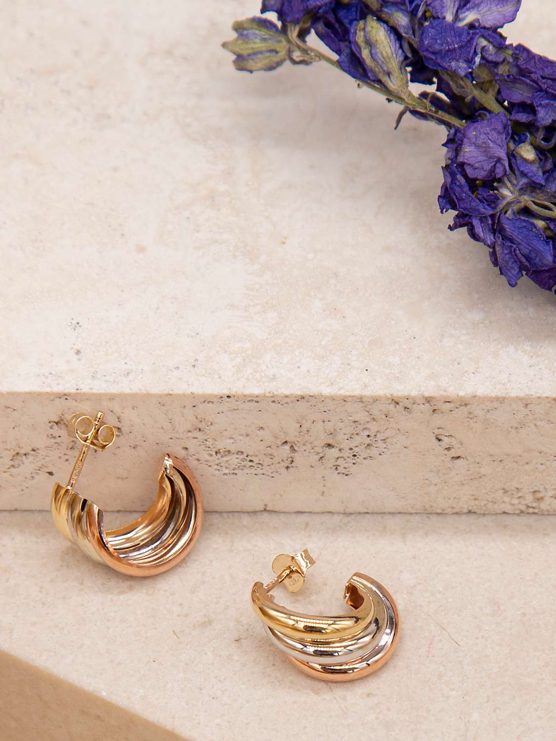 Buy IBB 9ct Gold Three Colour Russian Stud Earrings, Gold Online at johnlewis.com