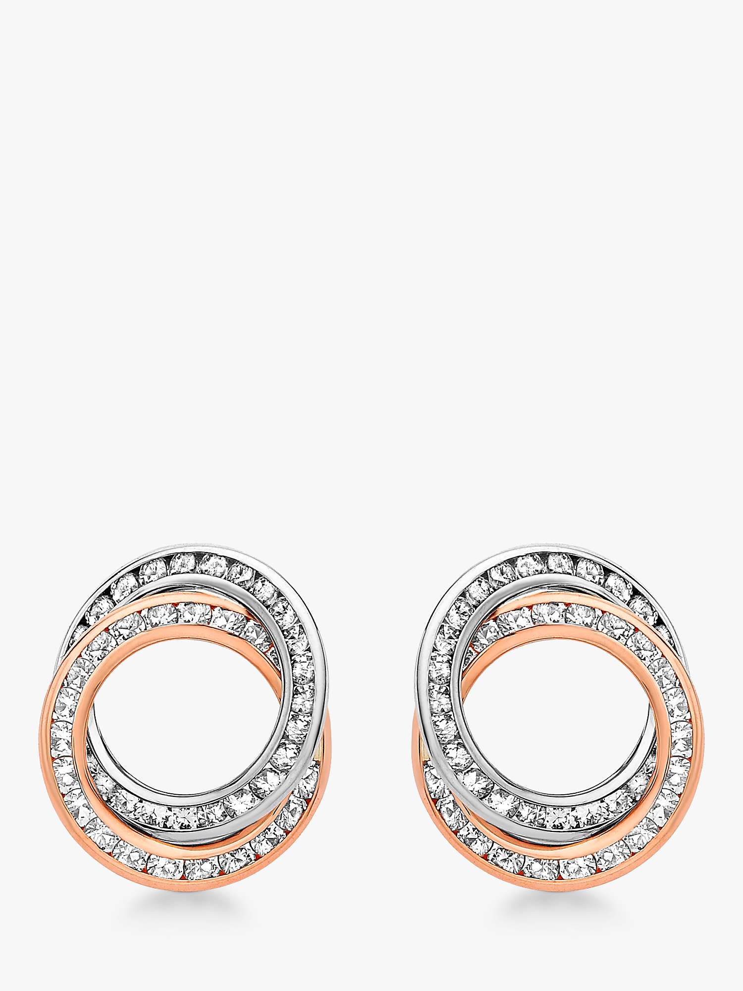 Buy IBB 9ct Two Colour Gold Cubic Zirconia Linked Ring Stud Earrings, White/Rose Gold Online at johnlewis.com