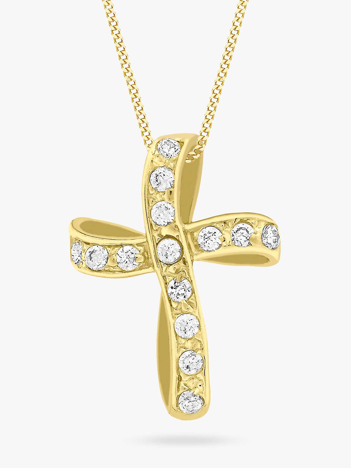 Buy IBB 9ct Yellow Gold Twisted Cubic Zirconia Cross Pendant, Gold Online at johnlewis.com
