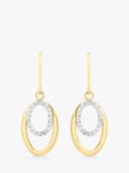 IBB 9ct Gold 2 Tone Double Oval Drop Earrings, White/Gold