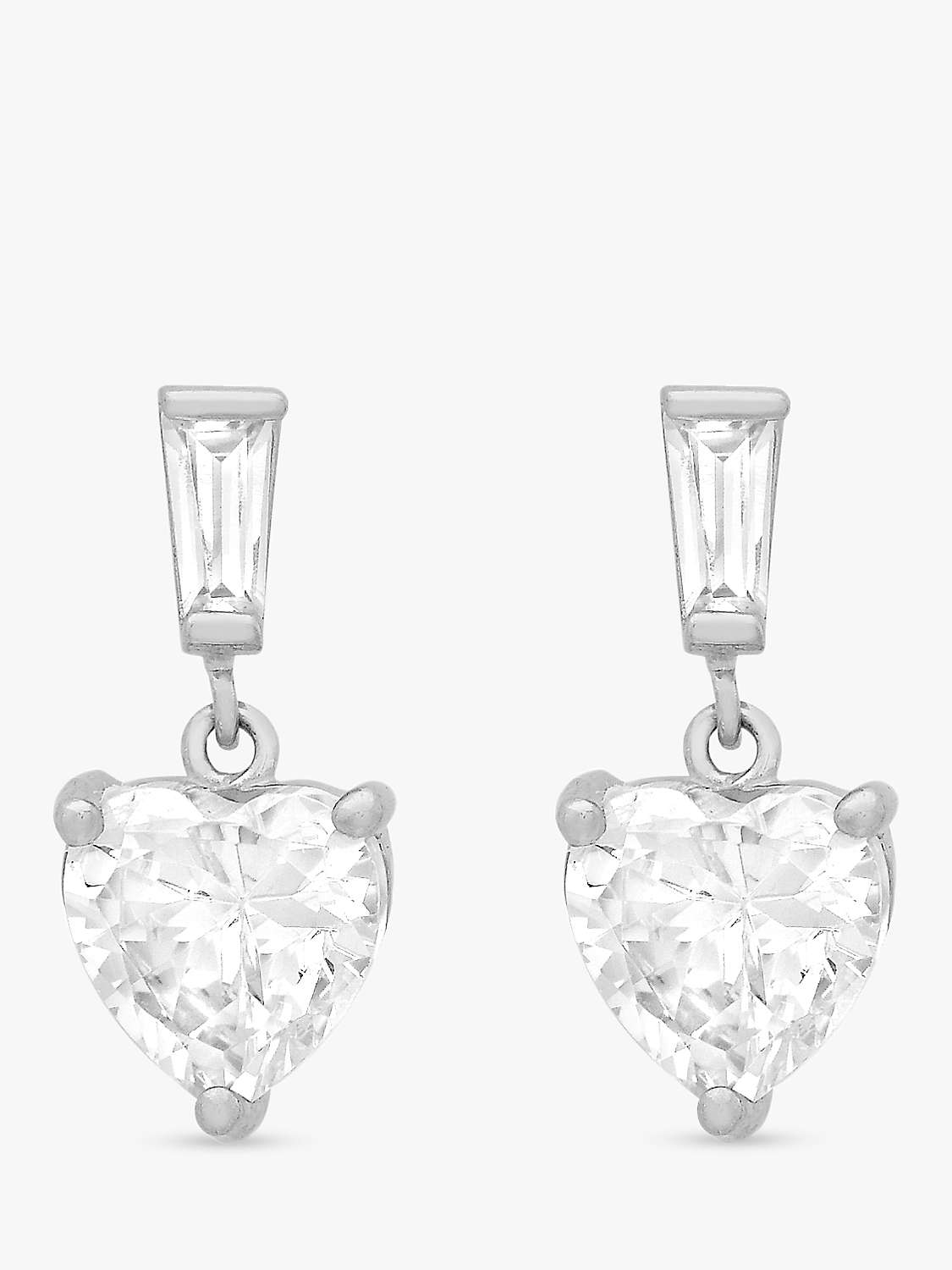 Buy IBB 9ct White Gold Cubic Zirconia Heart Drop Earrings, White Online at johnlewis.com