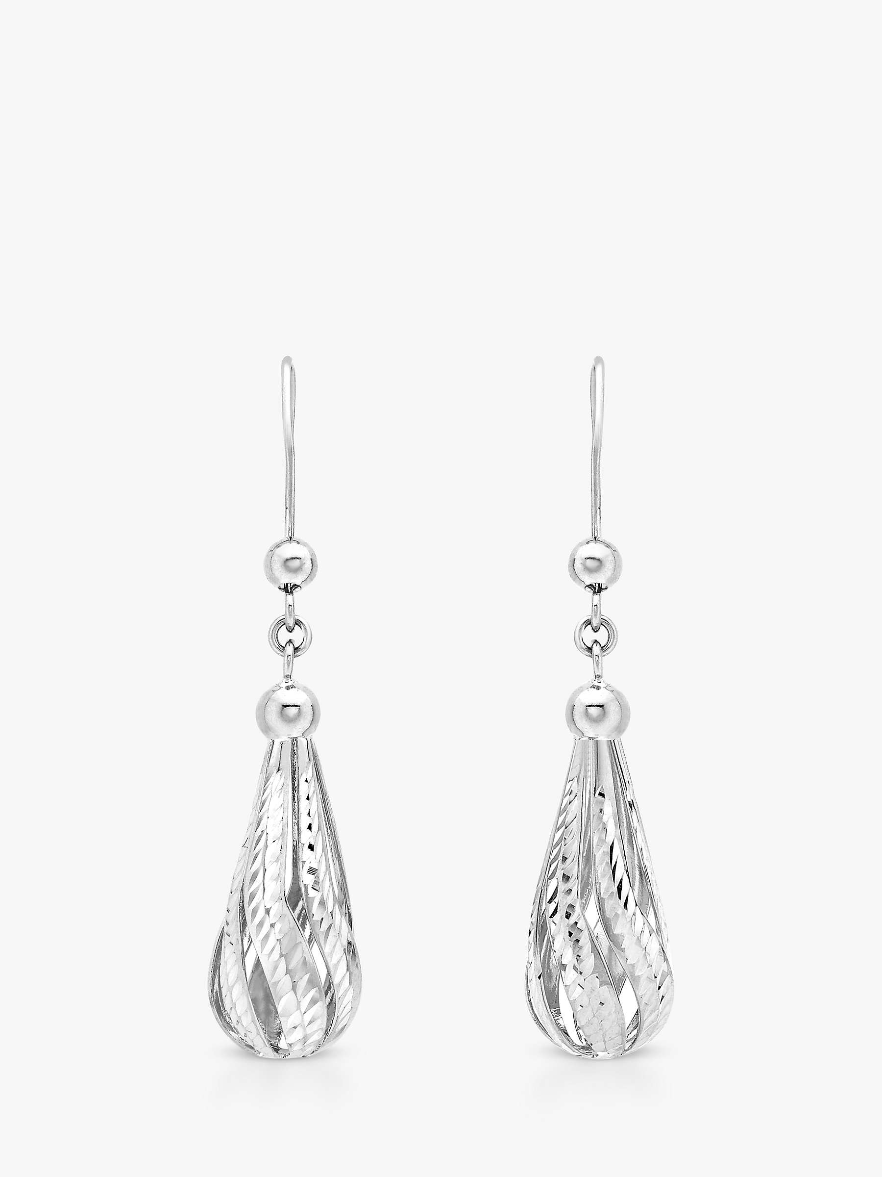 Buy IBB 9ct White Gold Diamond-Cut Teardrop Drop Earrings, White Online at johnlewis.com