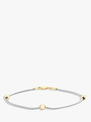 IBB 9ct Gold Ball and Snake Chain Bracelet, White Gold/Yellow Gold