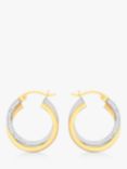 IBB 9ct Gold Two Tone Diamond-Cut Crossover Creole Earrings, White Gold/Gold
