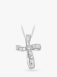 IBB 9ct White Gold Twisted Cubic Zirconia Cross Pendant, White Gold