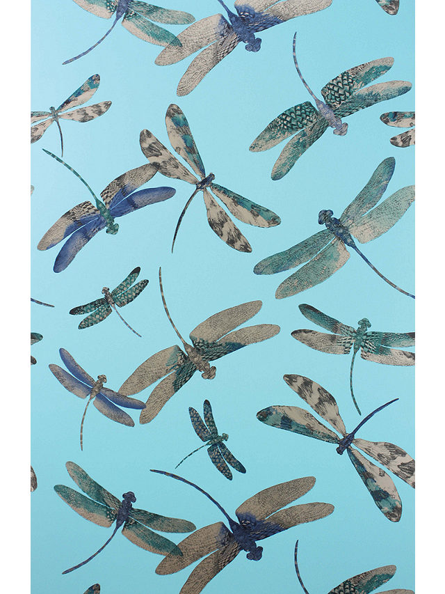 Matthew Williamson Dragonfly Dance Wallpaper, Jade/Denim, W6650-03