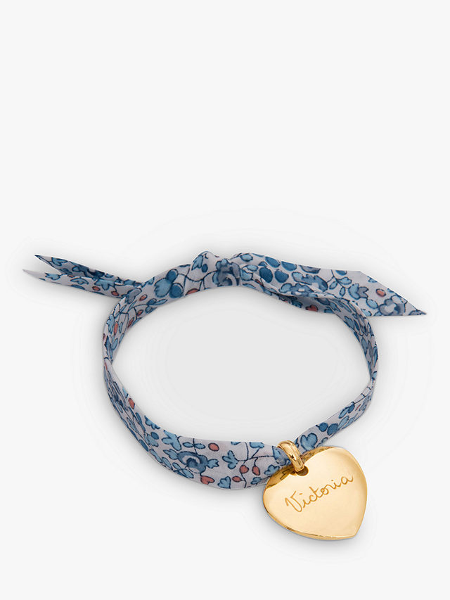 Merci Maman Personalised 18ct Gold Plated Heart Liberty Bracelet, Eloise Blue