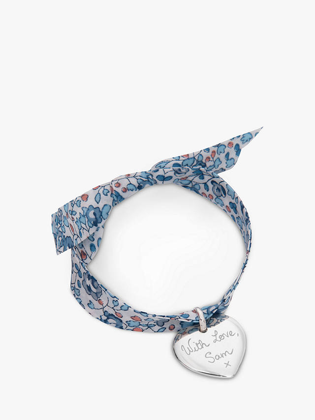 Merci Maman Personalised Sterling Silver Heart Liberty Bracelet, Blue