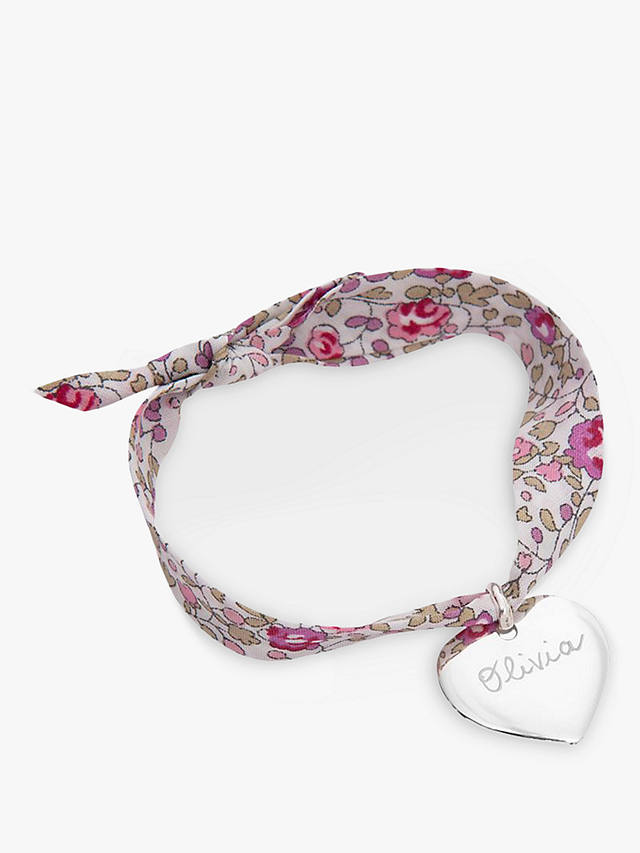 Merci Maman Personalised Sterling Silver Heart Liberty Bracelet, Pink