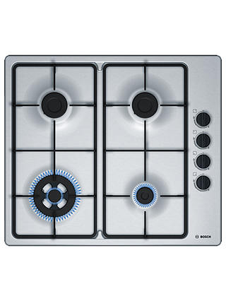 Bosch Serie 2 PBH6B5B60 60cm Gas Hob with Wok Burner, Brushed Stainless Steel