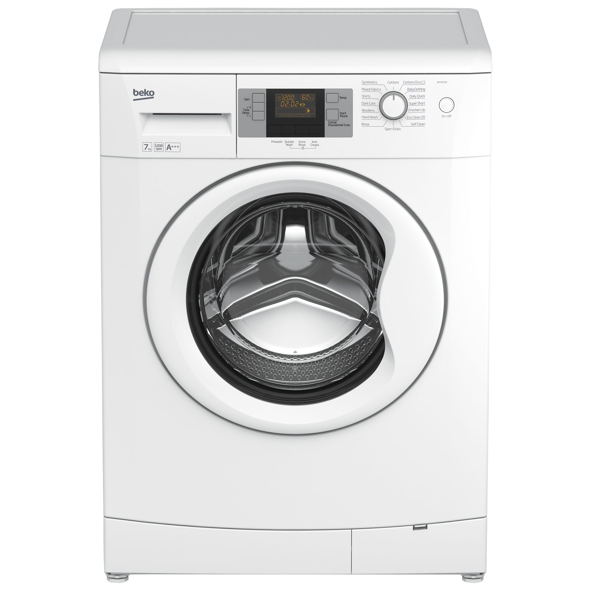 Beko WM7023W Slim Depth Freestanding Washing Machine, 7kg Load, A+++ Energy Rating, 1200rpm Spin, White