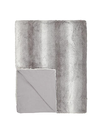 John Lewis Stripe Faux Fur Throw Blanket, Grey