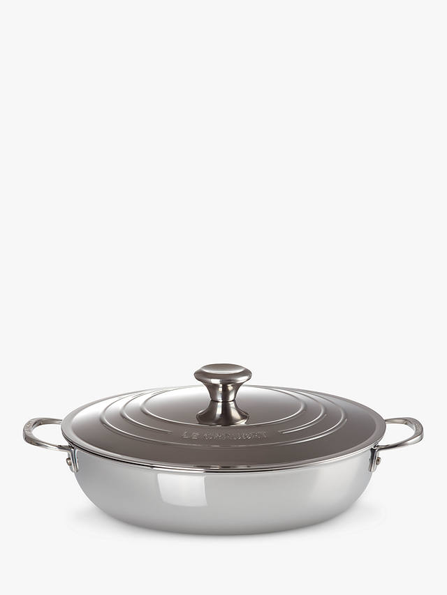 Le Creuset Signature 3-Ply Shallow 30cm Casserole with Lid, Stainless Steel
