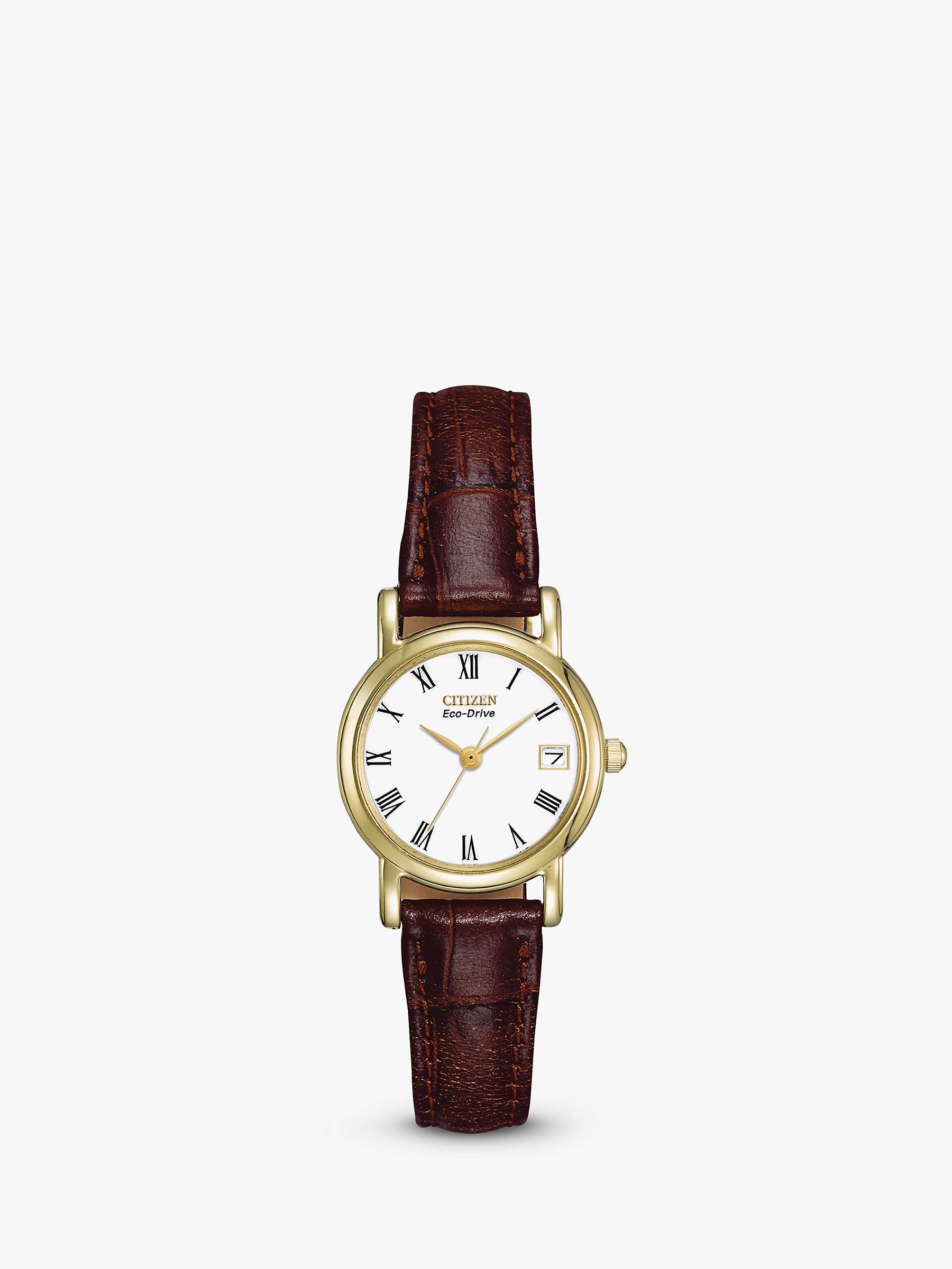 Buy Citizen EW1272-01B Women's Eco-Drive Leather Strap Watch, Brown/White Online at johnlewis.com