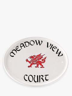 The House Nameplate Company Ceramic Oval House Name, White, Red Dragon Motif, Gaelic Font, W30.5 x H24cm